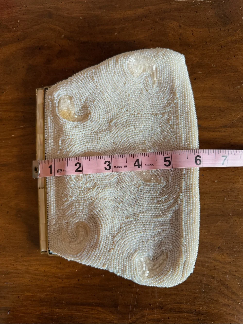 Vintage Ivory Beaded Evening Clutch with Swirl Detailing